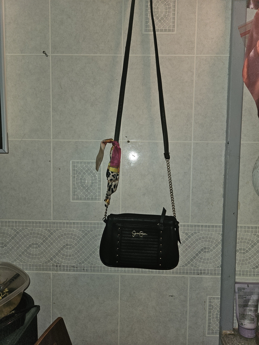 Jessica Simpson Black Leather Quilted Crossbody Shoulder Bag - Picture 4 of 7